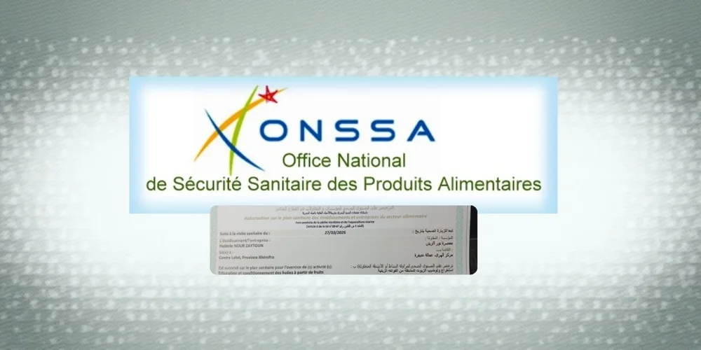 Autorisation sanitaire ONSSA du moulin Nour Zaytoun
